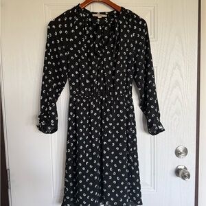 2 for $15 sale: LOFT black long sleeve dress with white floral polkadot print -